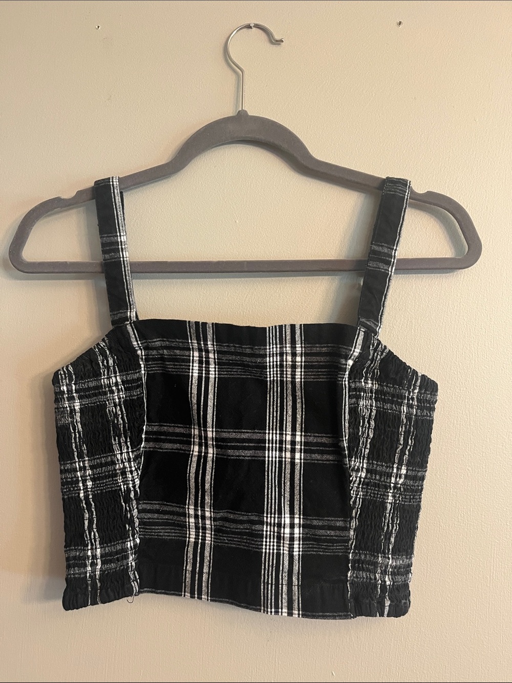 Hollister Black & White Plaid Square-Neck Crop Top